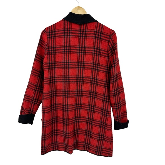 New SOFT SURROUNDINGS Windowpane Jacket Coat Plaid Open Wool Red Black - Picture 2 of 8